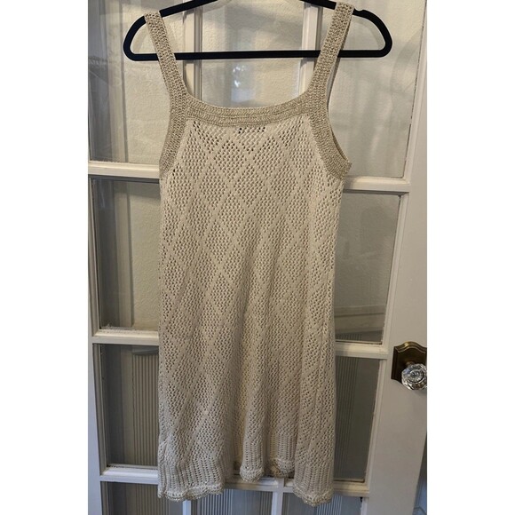 Venus Cream Gold Sleeveless Crochet Knit Sweater Dress Lace Detail Womens Medium - Picture 13 of 13